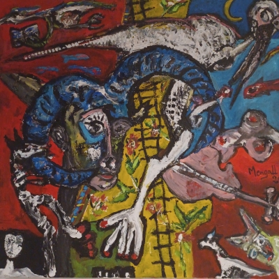 Le livre de l’intranquillité, série « Revisitons nos classiques », acrylique sur toile, 80 x 80 cm, 2024. Le livre de l’intranquillité