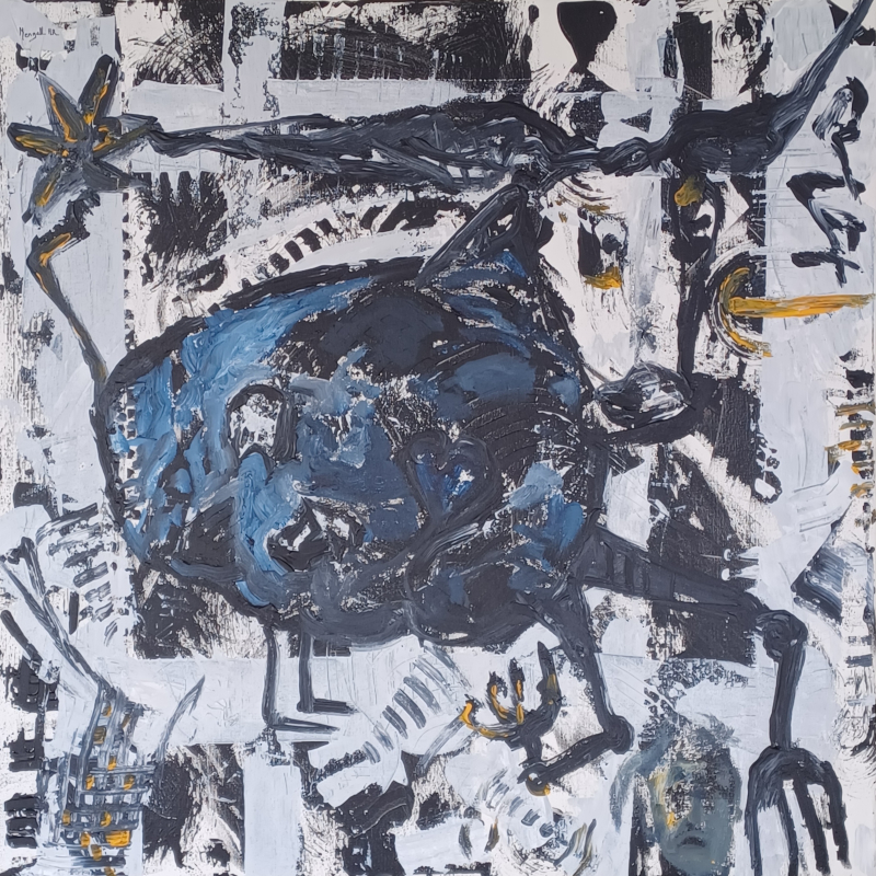 « La vache » série « Naissance abstractive, figuration narrative » acrylique sur toile, 80x80cm, 2021 « La vache » série « Naissance abstractive, figuration narrative » acrylique sur toile, 80x80cm, 2021