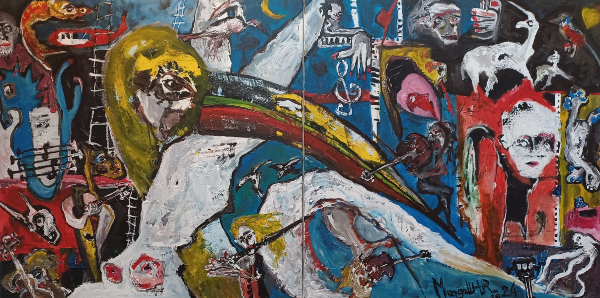 Guerre et paix, 200x100 cm, acrylique sur toile, série Revisitons nos classiques, 2024. Guerres et paix