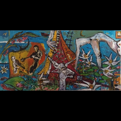 Roméo et Juliette, acrylique sur toile, 80 x 160 cm, 2025